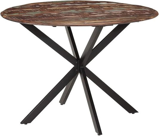 Round Reclaimed Wood Dining Table 43.3" Industrial Small Dining Table Seats 4 Easy Assembly Modern Kitchen Table for Dining Room Apartment