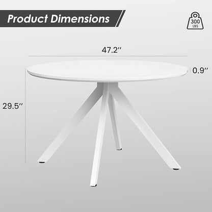 47" Solid Wood Island Table, Rustic Dining Table with Sturdy X-Base, Farmhouse Dining Table with Scratch-Resistant Pads for Dining Room & Kitchen, White