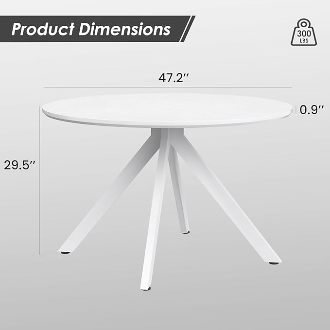 47" Solid Wood Island Table, Rustic Dining Table with X-Shaped Pedestal, Farmhouse Dining Table with Floor-Protecting for Dining Room & Kitchen, White