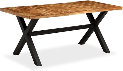 Solid Wood Dining Table 70.9 Inch Industrial Rectangular Kitchen Table with Steel Legs for Dining Room and Kitchen
