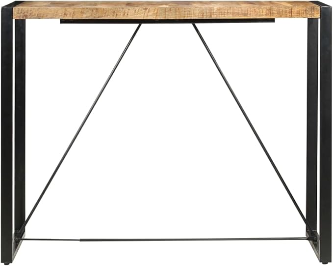 Industrial Bar Table, Solid Mango Wood & Steel, Large Rectangular Dining Kitchen Island for Modern Living Spaces, Easy Assembly