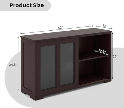 NAFORT Wooden Buffet Cabinet Sideboard with Sliding Doors, Kitchen Storage Console Table, Accent Coffee Bar with Adjustable Shelf for Living Room, Dining Room (Brown, 13" D x 42" W x 24.5" H)