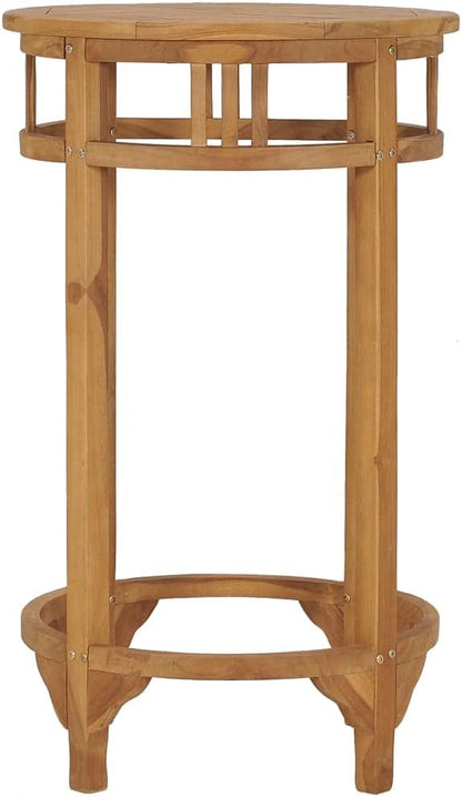 Solid Teak Wood Round Bar Table Compact Durable Dining Table 23.6" Diameter 41.3" Tall for Kitchen & Dining Room Use Indoor Outdoor Patio Balcony Versatile Furniture for Small Spaces