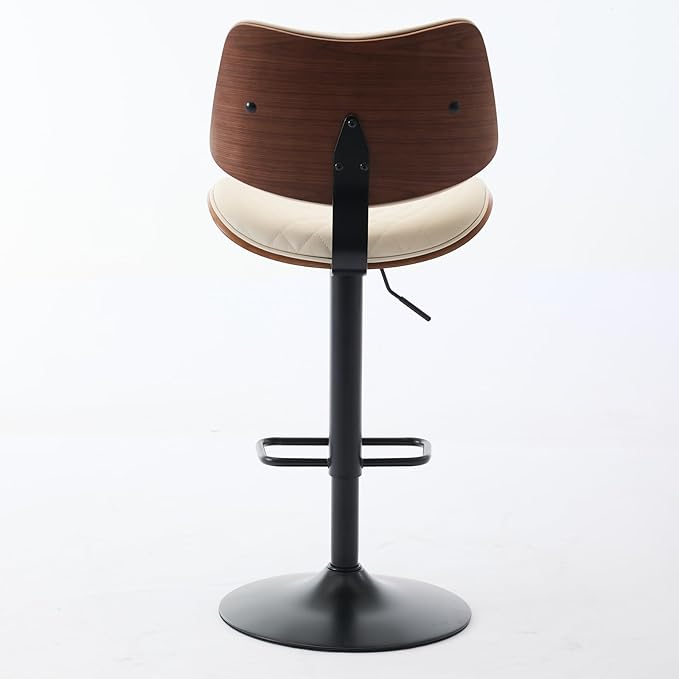 Walnut Bentwood Bar Stools Mid Century Modern Adjustable Counter Height Black Leather Upholstered 360°Swivel Bar Chairs for Kitchen Island,Dining Room,Cafe, 1 Chair,1carton,Beige