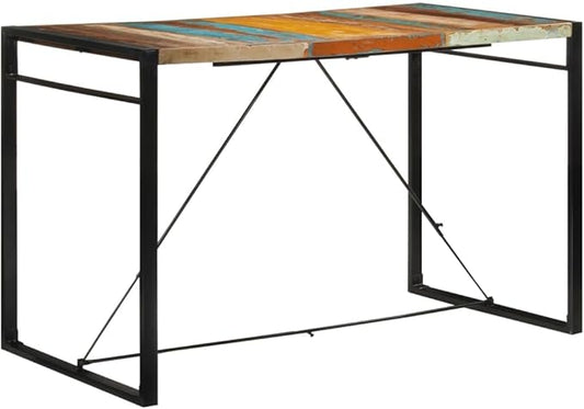 Industrial Reclaimed Wood Bar Table, Durable Dining Kitchen Island for Indoor Outdoor Entertainment Spaces, Multipurpose Living Room Furniture