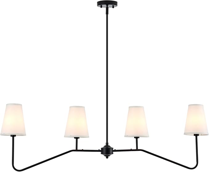 VILUXY Classic Linear Chandelier Off-White Fabric Modern Kitchen Island Pendant Lighting for Indoor, Dining Room, Living Room, Restaurant 4-Light
