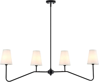 VILUXY Classic Linear Chandelier Off-White Fabric Modern Kitchen Island Pendant Lighting for Indoor, Dining Room, Living Room, Restaurant 4-Light