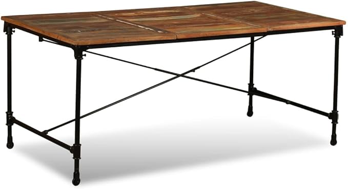 70.9" Reclaimed Wood Dining Table Seats 6, Rolling Kitchen Table with Steel Legs