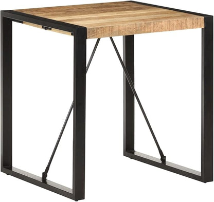 Industrial Square Dining Table, Solid Mango Wood and Powder-Coated Steel Legs, 27.6x27.6x29.5 in, Brown, Modern Kitchen and Dining Room Furniture