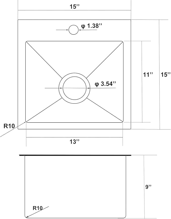 Comllen 15x15 Inch Drop In Bar Sink, Small Kitchen Sinks,18 Gauge Stainless Steel, Top Mount,9 Inch Deep, Single Bowl, Brushed Nickel, Outdoor Bar Sink, RV Kitchen Sink With Bottom Grid & Strainer