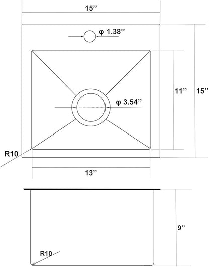 Comllen 15x15 Inch Drop In Bar Sink, Small Kitchen Sinks,18 Gauge Stainless Steel, Top Mount,9 Inch Deep, Single Bowl, Brushed Nickel, Outdoor Bar Sink, RV Kitchen Sink With Bottom Grid & Strainer