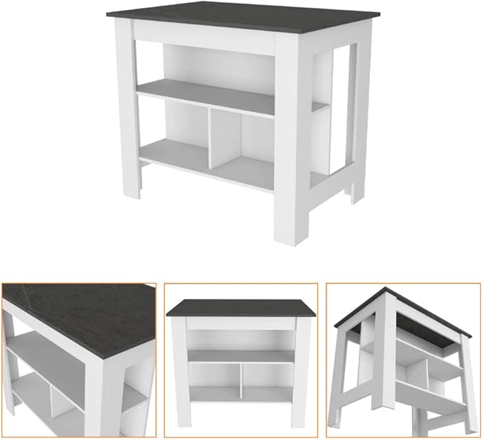 GOWE 2 Piece Kitchen Set, Delos Kitchen Island + Barbados Pantry Cabinet, White/Onyx/Light Oak