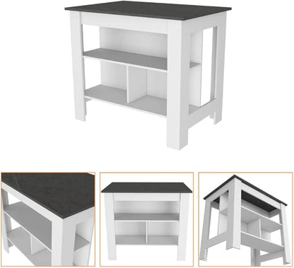 GOWE 2 Piece Kitchen Set, Delos Kitchen Island + Barbados Pantry Cabinet, White/Onyx/Light Oak
