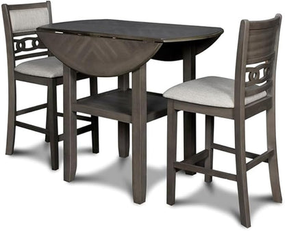 New Classic Furniture Gia 3-Piece Drop Leaf Counter Table Set with 2 Chairs, 42-Inch, Gray