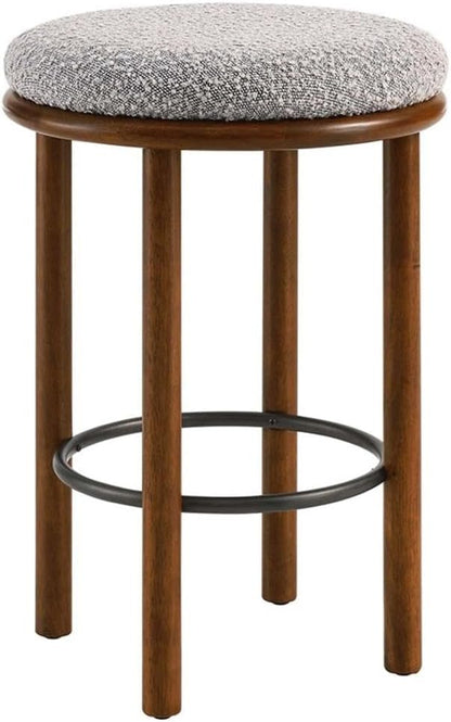 Modway Fable 26 Inch Backless Counter Stools Set of 2 in Walnut Taupe - Kitchen Stools Counter Height - 2Pcs Upholstered Padded Boucle Seat for Kitchen Counter or Island with Wood Legs and Footrest