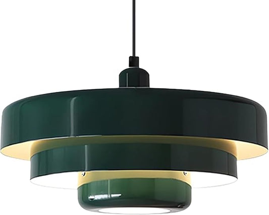 Mid Century Pendant Light Fixtures Ceiling Pendant Lighting 3-Layer Metal Shade Design Vintage Flush Mount Light for Dining Table Kitchen Island Hallway (Green)