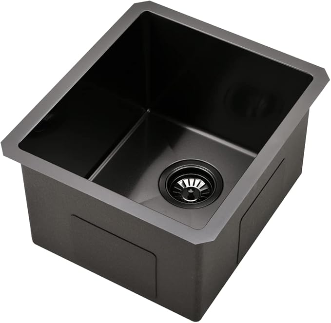 Black Undermount Bar Sink, 15 x 17 inch Undermount Kitchen Sink Small Wet Bar 16 Gauge Stainless Steel Single Bowl for Outdoor RV
