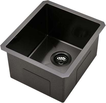 Black Undermount Bar Sink, 15 x 17 inch Undermount Kitchen Sink Small Wet Bar 16 Gauge Stainless Steel Single Bowl for Outdoor RV