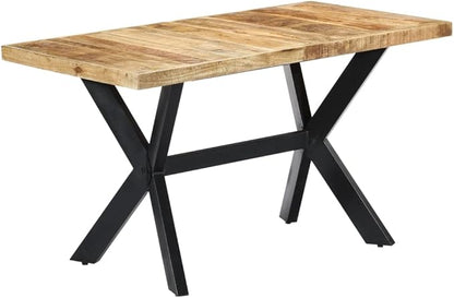 55.1"x27.6"x29.5" Mango Wood Dining Table, Seats 6, Natural Wood & Black Steel, Modern Fit Small Spaces