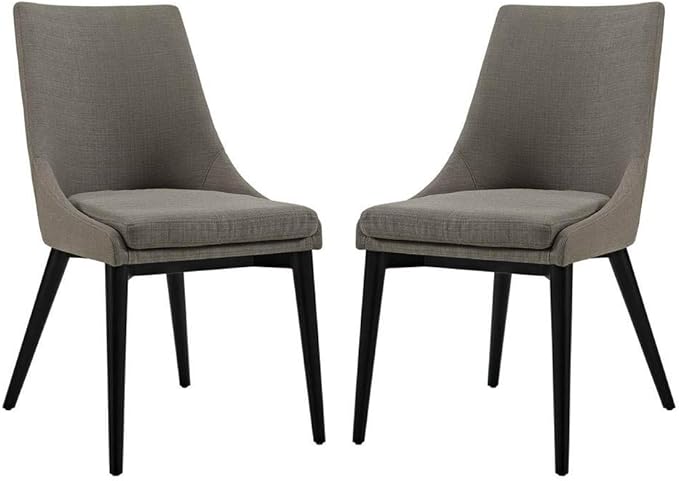 Modway Viscount Mid-Century Modern Upholstered Fabric Two Kitchen and Dining Room Chairs in Granite