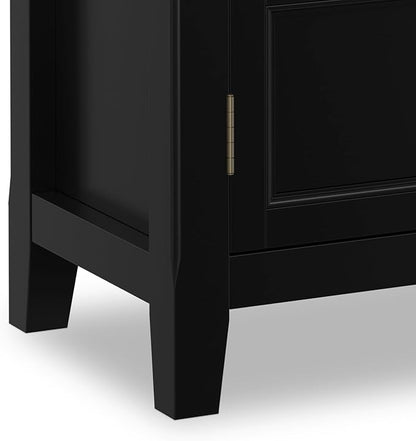 SIMPLIHOME Burlington Storage Cabinet - 30 inch Wide Solid Wood 2 Door Low Storage Unit in Black, Transitional Accent Cabinet for Living Room or Entryway with Adjustable Shelves