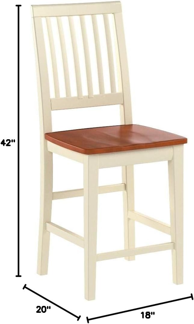 East West Furniture VNS-WHI-W Vernon Counter Height Bar Stool - Pub Height Wooden Chairs, Set of 2, Buttermilk & Cherry