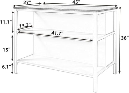 1 PC Solid Wood Rustic 45" Stationary Kitchen Island, Rubber Wood Butcher Block Dining Table Prep Table with 2 Open Shelves for Small Places,Walnut+Cream White