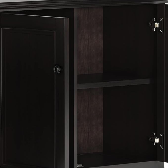 SIMPLIHOME Amherst 60-inch Wide Solid Wood 3-Door Storage Cabinet in Hickory Brown, Transitional-Style Buffet Sideboard for Living Room, Dining Room or Entryway