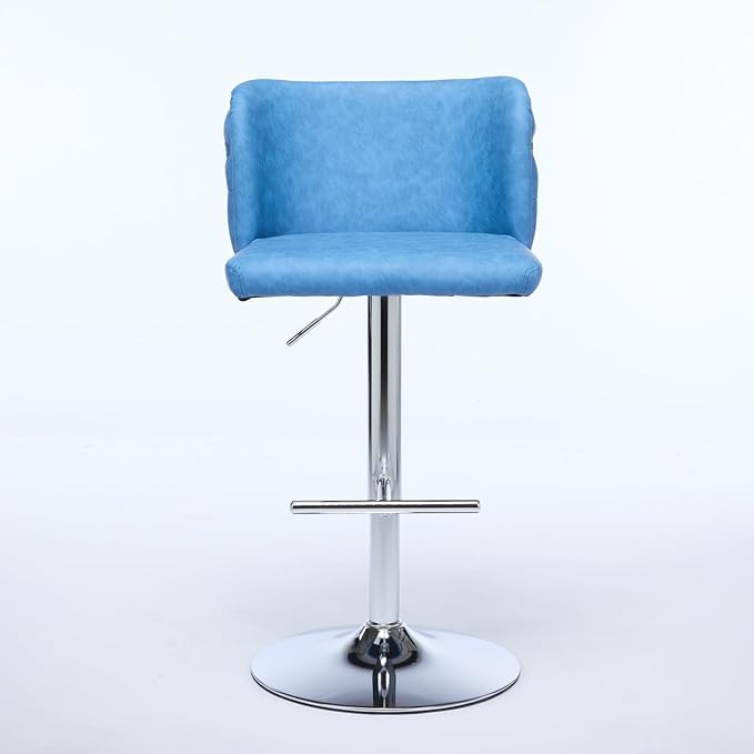 Furniture,Swivel Adjusatble Seat Height with Chrome Base, Modern PU Upholstered Bar Stools with The Whole Back Tufted, for Home Pub and Kitchen Island,Blue, Set of 2