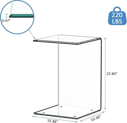 Tempered Glass End Table, Sofa Side Table Clear C-Shape Design for Living Room, Versatile Nightstand with Smooth Edges (C-Shape end Table)