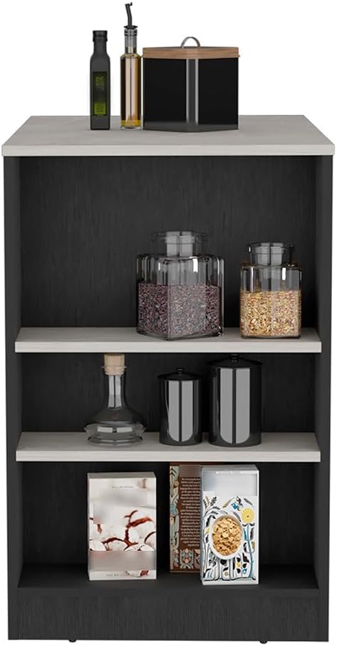 36" Sturdy 3-Side Shelves Bar Counter Height Table, Dinner Table with Modern Design, Bistro Pub Tables for Kitchen and Small Dining Spaces, Black + Gray