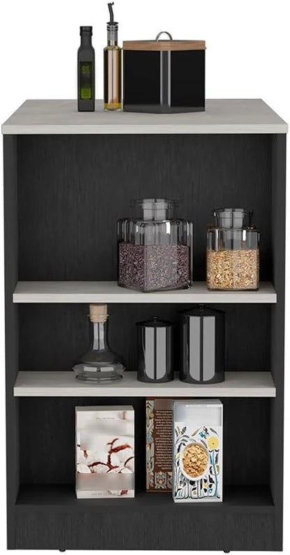 36" Sturdy 3-Side Shelves Bar Counter Height Table, Dinner Table with Modern Design, Bistro Pub Tables for Kitchen and Small Dining Spaces, Black + Gray