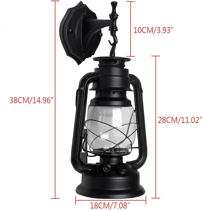 Futchoy FIKNEE Rustic Wall Lantern Light - Retro Antique Vintage Lamp - Porch & Outdoor Wall Sconce - Black