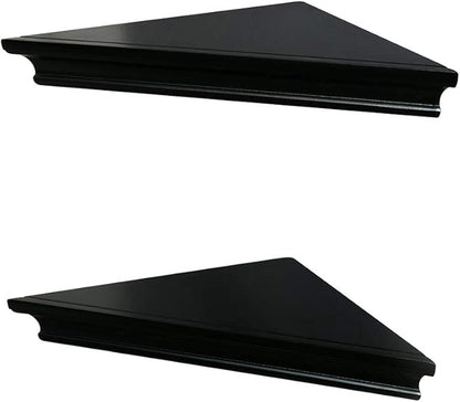 AHDECOR Black Floating Corner Shelves, Elegant Wall-Mounted Corner Shelf for Decorative Display and Storage in Any Room, Set of 2