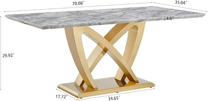 Modern Luxurious Rectangular Dining Table for 6-8, MDF Kitchen Table with Heavy-Duty Irregular Base, Faux Marble Heat-Resistant Furniture for Dining Room & Family Gatherings (Gold)