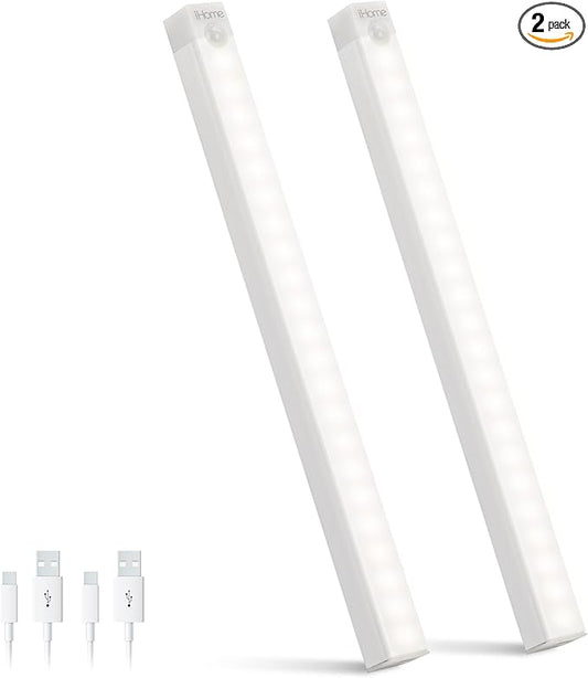 iHome Rechargeable Auto Sensing Light Bars, Motion Sensor, Dimmable, Auto/Always-On Modes, Easy Installation (2-Pack 12” LED Light Bar)