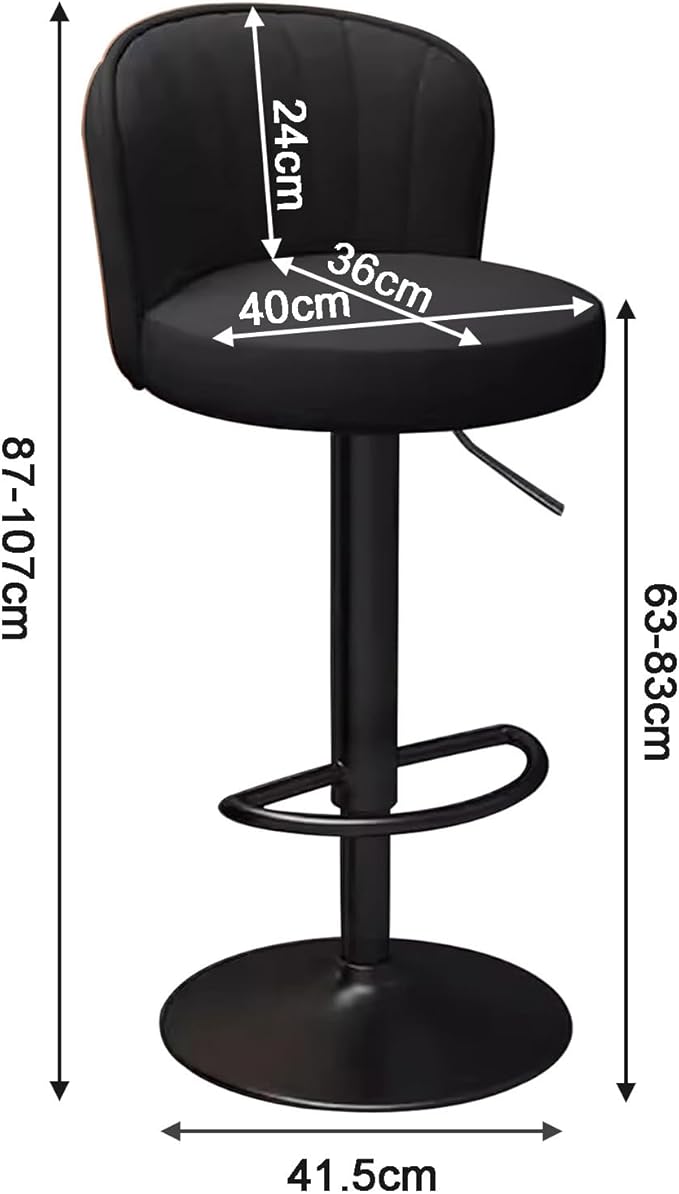 s Set of 2 Counter Height PU Leather, Adjustable Chair with Back, Upholstered Chairs for Kitchen Island, Restaurant,Black-Sitting Height 6383cm
