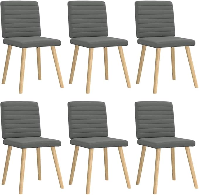 Modern Dark Grey Fabric Dining Chair Set of 6, 8.4x7.0x13.3 in, Matte Finish Rubber Wood Legs, Up to 242.5 lb Capacity Comfortable Accent Seating for Dining Room Kitchen Living Room