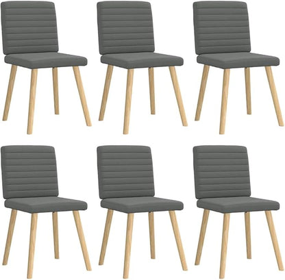 Modern Dark Grey Fabric Dining Chair Set of 6, 8.4x7.0x13.3 in, Matte Finish Rubber Wood Legs, Up to 242.5 lb Capacity Comfortable Accent Seating for Dining Room Kitchen Living Room