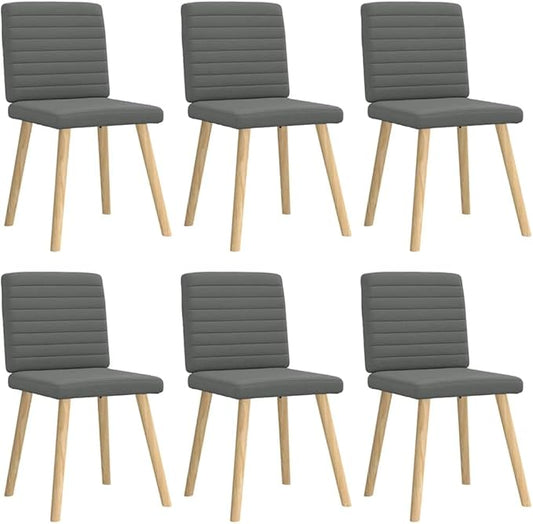 Modern Dark Grey Fabric Dining Chair Set of 6, 8.4x7.0x13.3 in, Matte Finish Rubber Wood Legs, Up to 242.5 lb Capacity Comfortable Accent Seating for Dining Room Kitchen Living Room