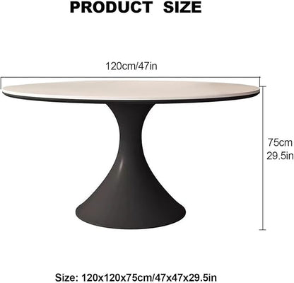 Mid-Century Modern Dining Table, Round Dining Table with Rock Board Tabletop, Kitchen Table, Metal Pedestal Base Kitchen Table for Kitchen,Dining Room,Negotiation Room,Cafe,Large