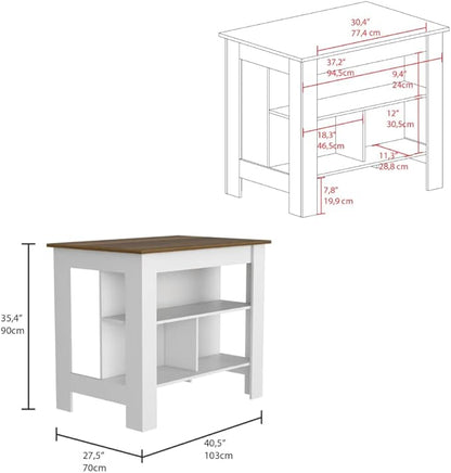 GOWE 2 Piece Kitchen Set, Kitchen Island + Pantry Cabinet, White/Walnut/Light Oak