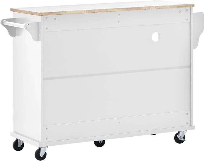 Kitchen Island Cart with Storage Cabinet and Two Locking Wheels, Microwave Cabinet, Solid Wood Desktop, Floor Standing Buffet Server Sideboard for Kitchen Room, Dining Room, Bathroom (White-JZP1)