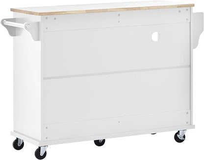 Kitchen Island Cart with Storage Cabinet and Two Locking Wheels, Microwave Cabinet, Solid Wood Desktop, Floor Standing Buffet Server Sideboard for Kitchen Room, Dining Room, Bathroom (White-JZP1)