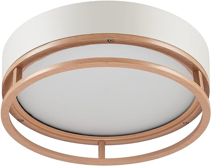 Globe Electric 66000038 18.5W LED Integrated Outdoor Indoor Flush Mount Ceiling Light Fixture, Matte White, Wood Toned Accent, Home Improvement, Front Porch Lighting