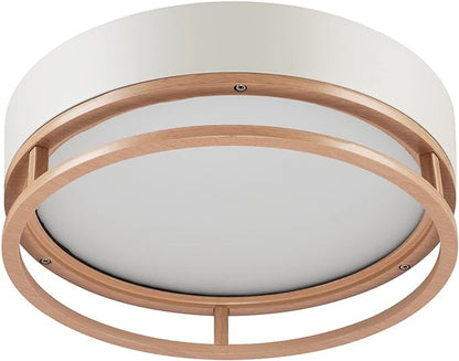 Globe Electric 66000038 18.5W LED Integrated Outdoor Indoor Flush Mount Ceiling Light Fixture, Matte White, Wood Toned Accent, Home Improvement, Front Porch Lighting