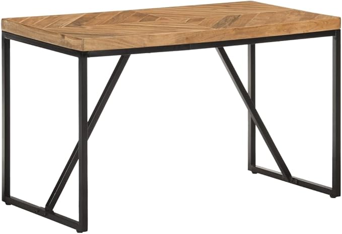 Natural Solid Acacia Wood Dining Table, Durable Kitchen Dinner Table with Powder-Coated Steel Frame, Chevron Pattern, 47.2 x 23.6 Inch Rectangular Design for 4 People