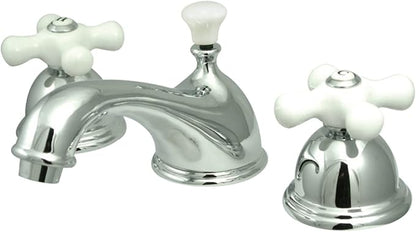 Kingston Brass KS3961PX Restoration Widespread Lavatory Faucet with Porcelain Cross Handle, Polished Chrome,8-Inch Adjustable Center