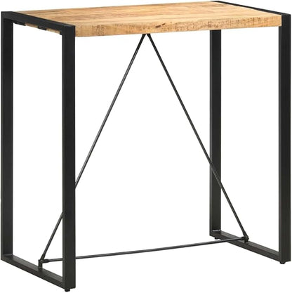 Rustic Brown Mango Wood Bar Table 43.3 inch Rectangle Counter Height Dining Kitchen Island, Heavy-Duty Steel Legs, Small Space Modern Coffee Bistro High Top for Living Dining Room