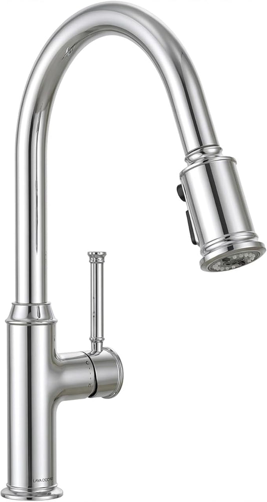Lava Odoro Chrome Kitchen Faucet with Pull Down Sprayer, Single Hole Kitchen Sink Faucet, Single Handle Kitchen Faucet with 2-Function Sprayer, Deck Plate Included, 1.8 GPM, KF421-C